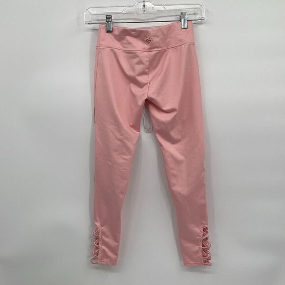 Justice Active Pink Colorblock Leggings Velvet Stripe Lace Up Sides size 10 - Picture 6 of 7